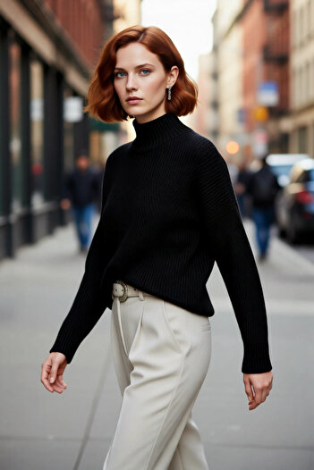 PayBuy Pulover de damă, gri, oversize, cu guler înalt, din acril, țesut din Sizilie, cu mânecă lungă, tricot de bază, de calitate, elegant
