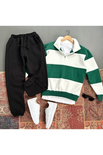 tiggirmoda 3 Thread Premium Fabric Half Zipper Sweat Tracksuit Set 2-Piece Set