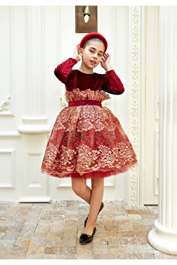 Miss Lorin Kids Girl's Velvet Lace Skirt Design Dress