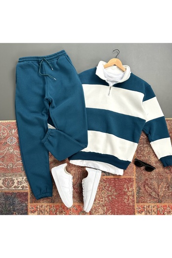 tiggirmoda 3 Thread Premium Fabric Half Zipper Sweat Tracksuit Set 2-Piece Set