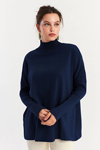 Cool & Sexy Women's Navy Blue Casual Knit Blouse Yv289