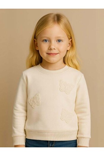 Zekids Girl's Butterfly Patterned Sweatshirt