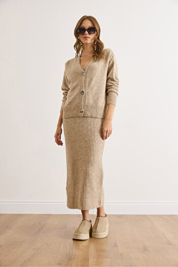 Olalook Women's Stone Cardigan Dress Soft Textured Suit Tkm-19000448
