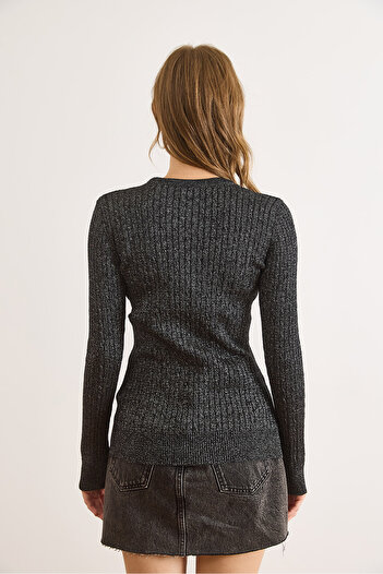 Olalook Women's Black Crew Neck Hair Knit Basic Sweater Kzk-19001026
