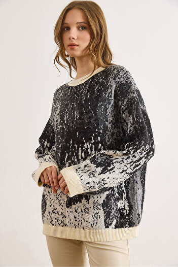 Olalook Women's Black Color Gradient Oversize Knit Sweater Kzk-19001035