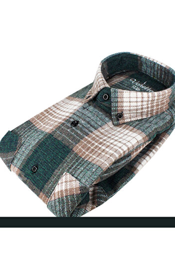 Varetta Men's Green Thick Winter Plaid Lumberjack Shirt – Wide Cut Fall Winter Trend Shirt with Pockets
