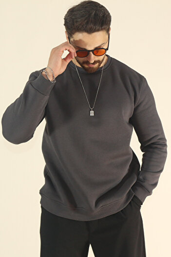 EydaMoon Men's Winter Soft Textured 3-Thread Sweatshirt - Regular Crew Neck