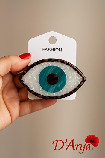 Darya Dd519 Leopard Patterned Evil Eye Beaded Hair Clip (6 cm)