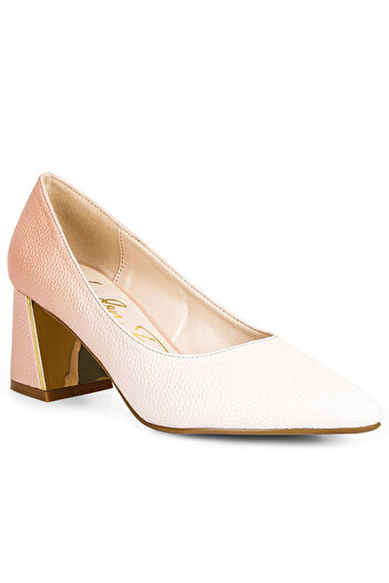 london Rag Women Beige & White Metallic Accent Block Heel Pumps