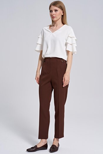 AYHAN Buckle Front-Back-Double Collet Detailed Trousers