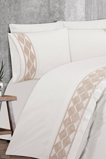 Çeyiz Diyarı Verona French Lace Double Duvet Cover Set Cream Beige