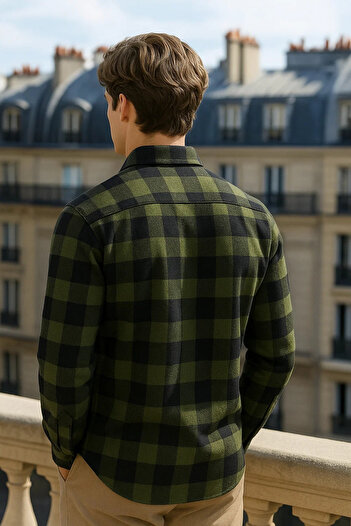 COMBİNE MİCHAİL Men's Long Sleeve Winter Khaki Lumberjack Shirt
