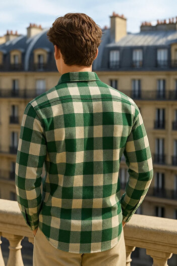COMBİNE MİCHAİL Men's Long Sleeve Winter Green Lumberjack Shirt