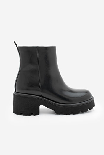 Marjin Women's Zippered Thick Serrated Sole Daily Boots Finto Black