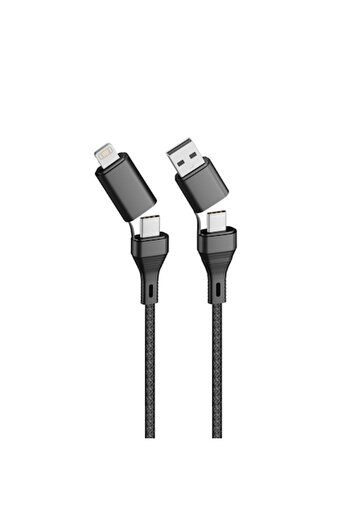 Forever Cablu 4 în 1 (USB-A / USB-C / USB-C / Lightning), 1,2 m, Negru