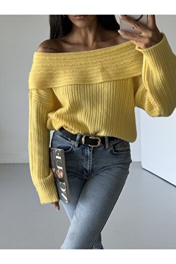 Serenay Atelier Madonna Collar Comfortable Fit Ribbed Women's Knitwear Sweater