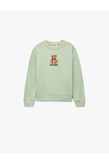 Koton Long Sleeve Crew Neck Teddy Bear Embroidered Cotton Sweatshirt