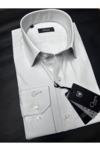 Chamis Easy-Iron Slimfit Silver Gray Poplin Classic Collar Shirt