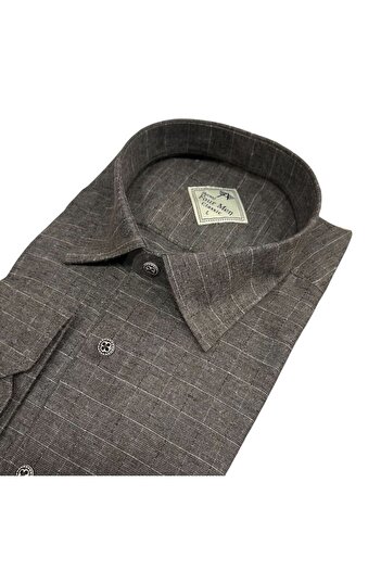 GÖMLEK GALERİSİ Classic Wide Cut Hidden Plaid Flannel Long Sleeve Men's Shirt