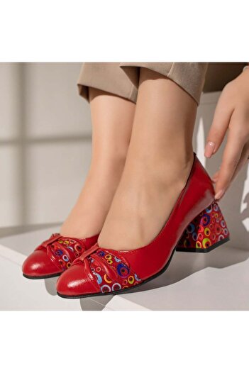 BMoD Women's red leather shoes with a chunky heel MOD12050