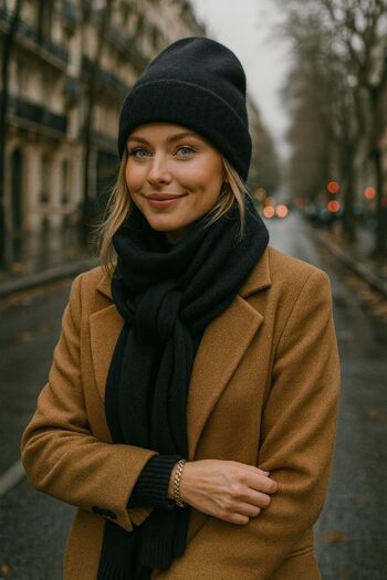 MARBERRY Black Knitwear Women's Beanie Scarf Set of 2