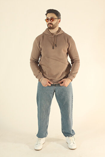 EydaMoon Men's Basic Winter Fleece-Lined Sweatshirt - Brown Regular Side Pocket Hoodie