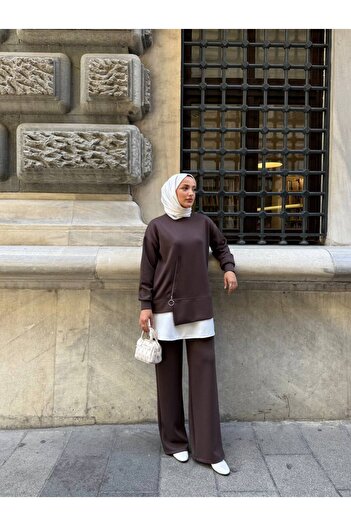 Mira İpek Premium Double Face Fabric Shirt Detailed Hijab Two-Piece Set