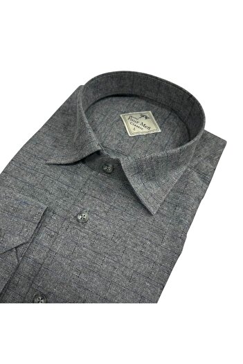 GÖMLEK GALERİSİ Classic Wide Cut Self Plaid Flannel Long Sleeve Men's Shirt