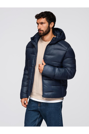 OMBRE Quilted Men's Puffer Jacket with Hood - Navy V4 OM-JAHP-0235