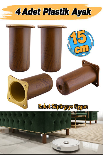 Badem10 (4 Pieces) Plastic Liva Chestnut Brown 15 cm Furniture Legs Sofa Armchair Base Heightening Leg Feet