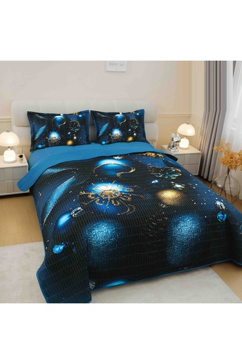CHIRASO CHIRASO Duvet Cover Set, 220x240cm, 3D Christmas Theme, Double Bed, 2 Pillowcases, Globes