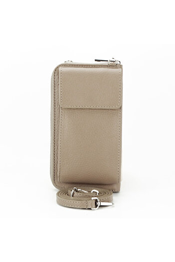 MADE İN ITALY Genuine leather wallet and phone case B-8971 07 Dark beige