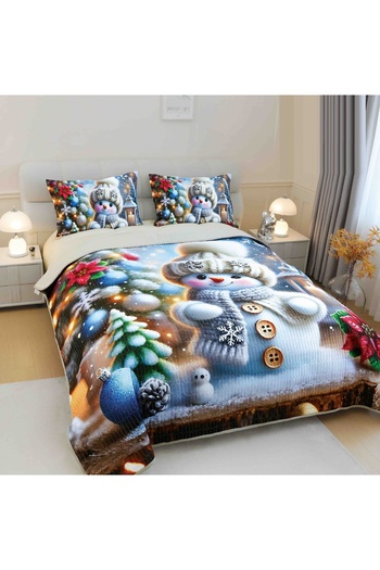 CHIRASO CHIRASO Duvet Cover Set, 220x240cm, 3D Christmas Theme, Double Bed, 2 Pillowcases, Snowman