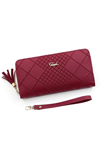 OEM Women's Wallet with Pattern, Purse Type, PU Leather, Large Capacity, Card and Coin Holder, Red