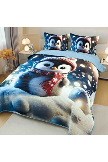 CHIRASO CHIRASO Duvet Cover Set, 220x240cm, 3D Christmas Theme, Double Bed, 2 Pillowcases, Penguin