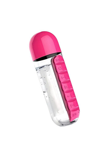 OEM 2 in 1 Water Bottle with Pill Organizer, 600 ml – 7 Compartments, - Pink