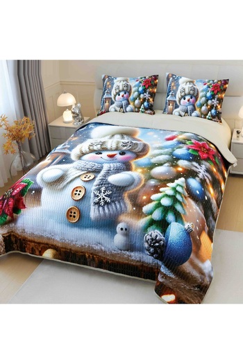 CHIRASO CHIRASO Duvet Cover Set, 220x240cm, 3D Christmas Theme, Double Bed, 2 Pillowcases, Snowman