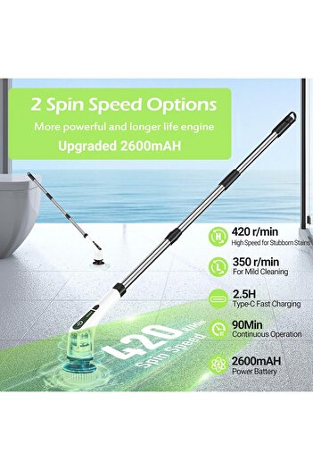 TERRION Electric Spin Scrubber, Cordless Tub Scrubber with Long Handle & 7 Replaceable Heads