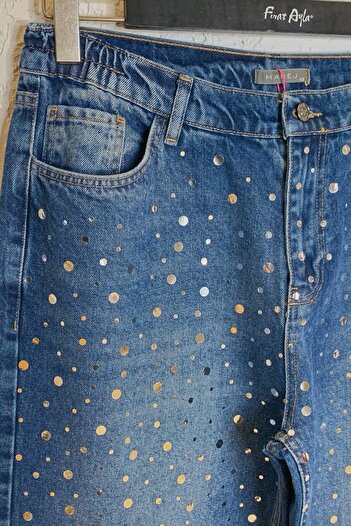 Büyük Moda Para Type Stone-Embellished Straight Cut Jeans