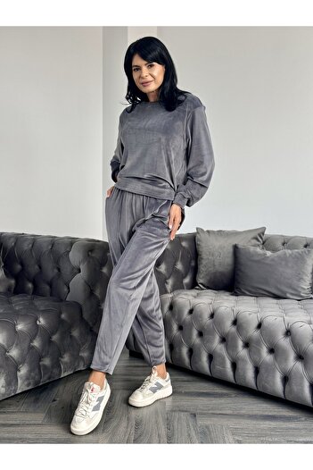 RAMONA BADESCU EXCLUSIVE Women's velvet velour tracksuit - loose blouse and tapered pants