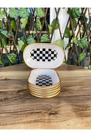 GÜRCÜGLASS Checkered Model 6-Piece Glass Breakfast Presentation Snack Bowl Set