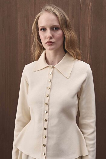 Hooopstore Button Detailed Mercerized Pearl Cardigan