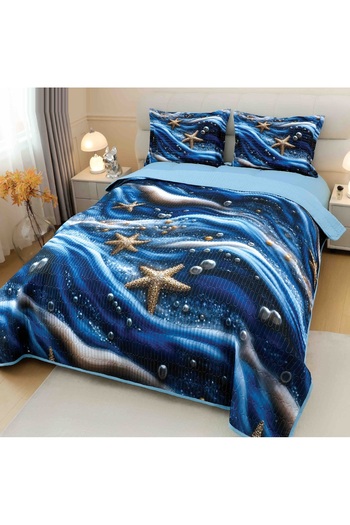 CHIRASO CHIRASO Duvet Cover Set, 220x240cm, 3D Christmas Theme, Double Bed, 2 Pillowcases, Waves