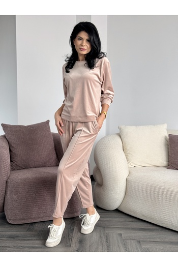 RAMONA BADESCU EXCLUSIVE Women's velvet velour tracksuit - loose blouse and tapered pants