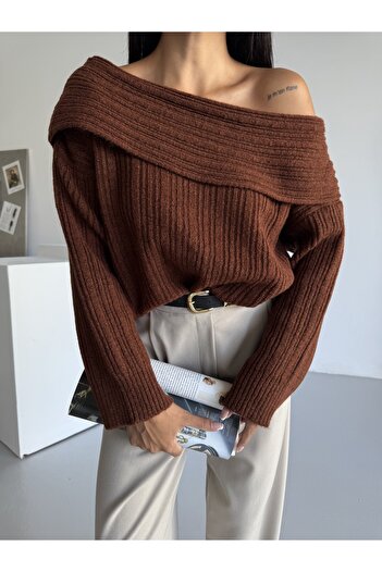 Serenay Atelier Madonna Collar Comfortable Fit Ribbed Women's Knitwear Sweater