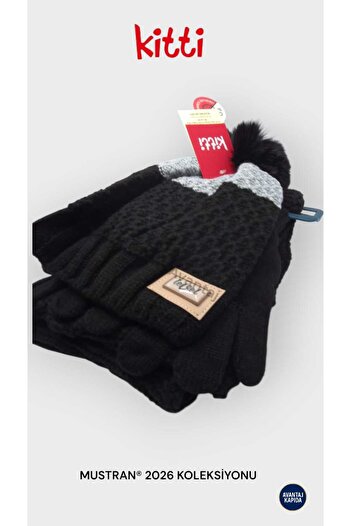 Mustran Kitti 9–15 Years Old Children's Beret Scarf Gloves 3-Piece Winter Set |   Polar Fleece Lined Knitwear Knit |   New Season 2026