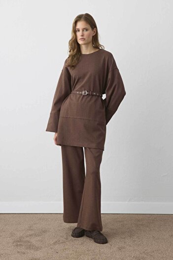 Hooopstore Brown Suit with Belt Detail and Trousers