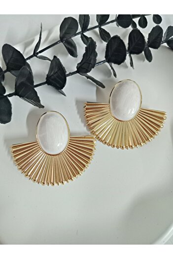 mos&more White Gold Fan Large Lightweight Women's Earrings