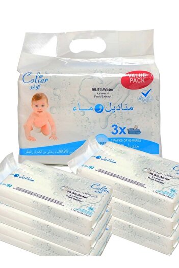colier Cooler Baby Wipes 99.9% Water Alcohol & Perfume Free 9 Packs x 60 (540 Wipes)