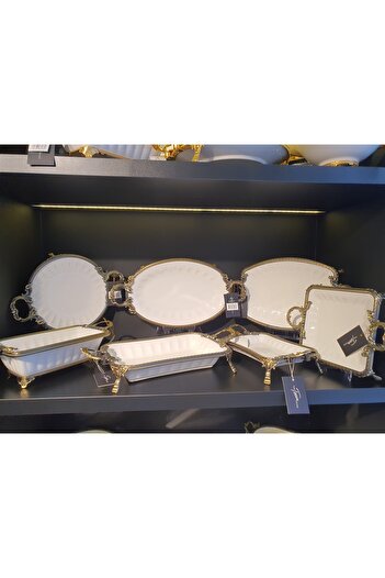 ROY KING Royking 7 (Seven) Piece Antique Gold Serving Presentation Set